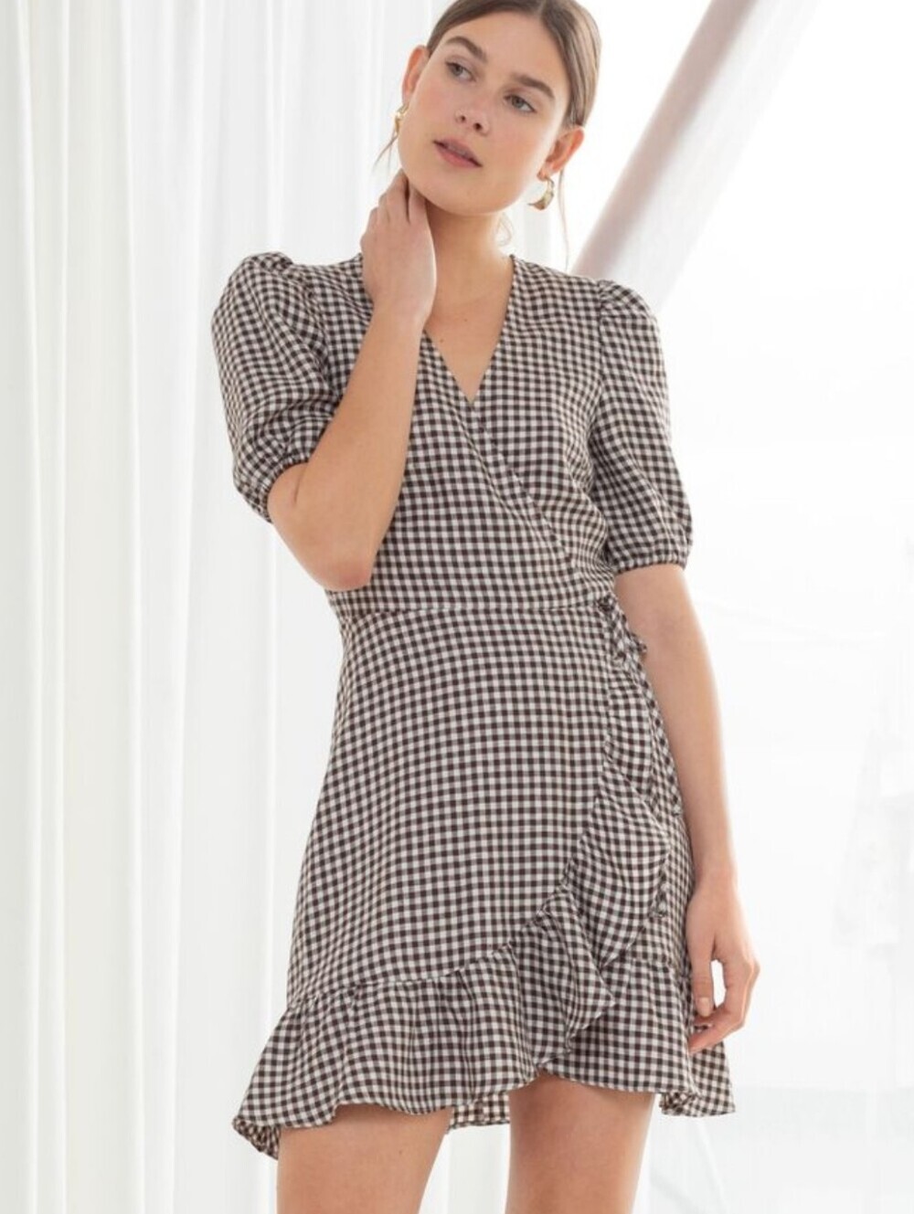 & Other Stories Brown Gingham Wrap Dress